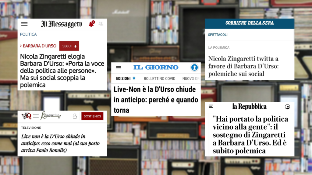 I titoli delle testate analizzate: Il Messaggero, Il Fatto Quotidiano, Il Giorno, Il Corriere della Sera e La Repubblica