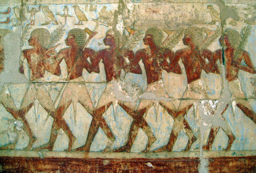 Membri della spedizione commerciale verso Punt, bassorilievo della camera mortuaria del faraone a Deir El-Bahri