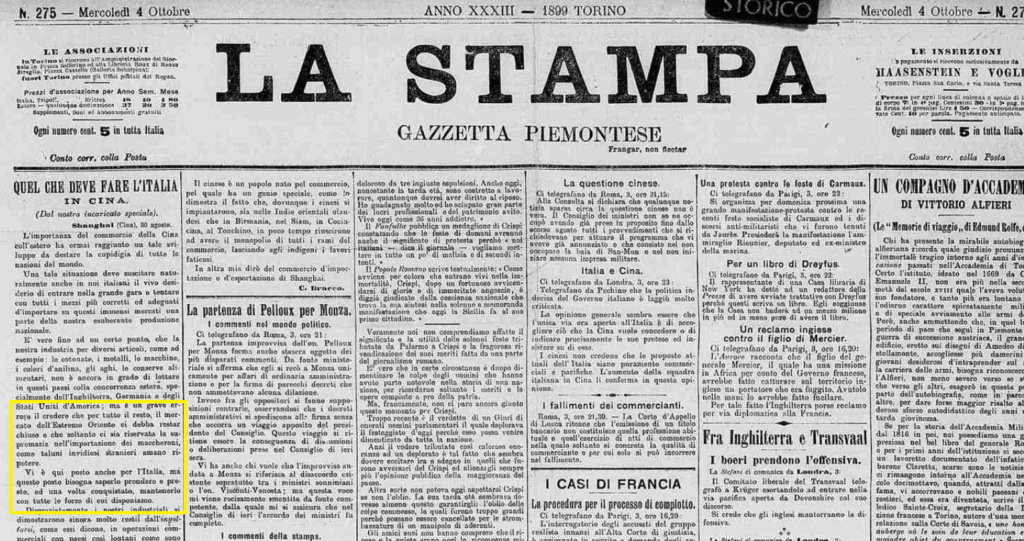 La prima pagina de La Stampa 4 ottobre 1899