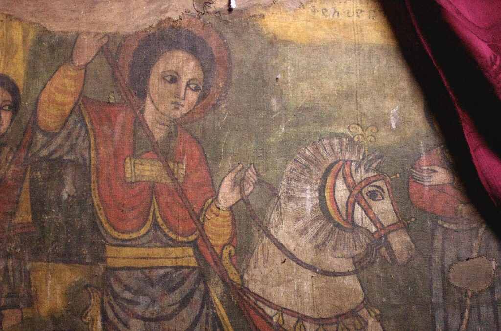 Una rappresentazione di San Giorgio, risalente al periodo Zagwue, a Lalibela