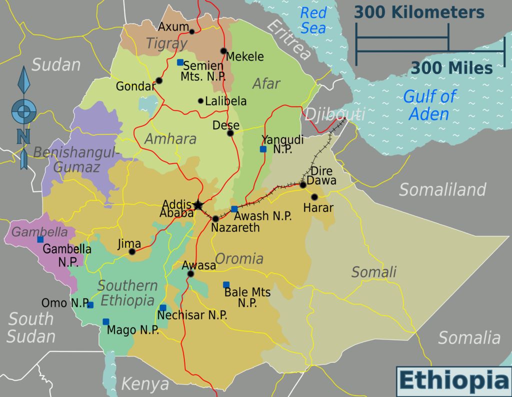 La cartina dell'Etiopia moderna