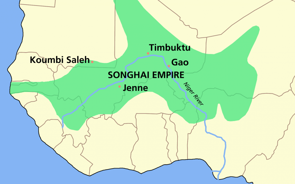 I confini dell'Impero del Songhay al tempo di Askia